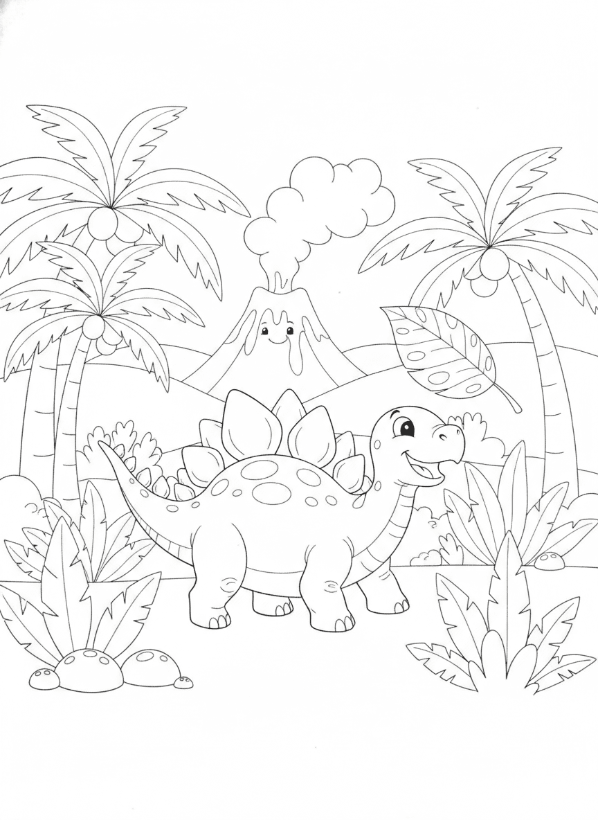 Friendly Stegosaurus Coloring Page — free printable black-and-white coloring page