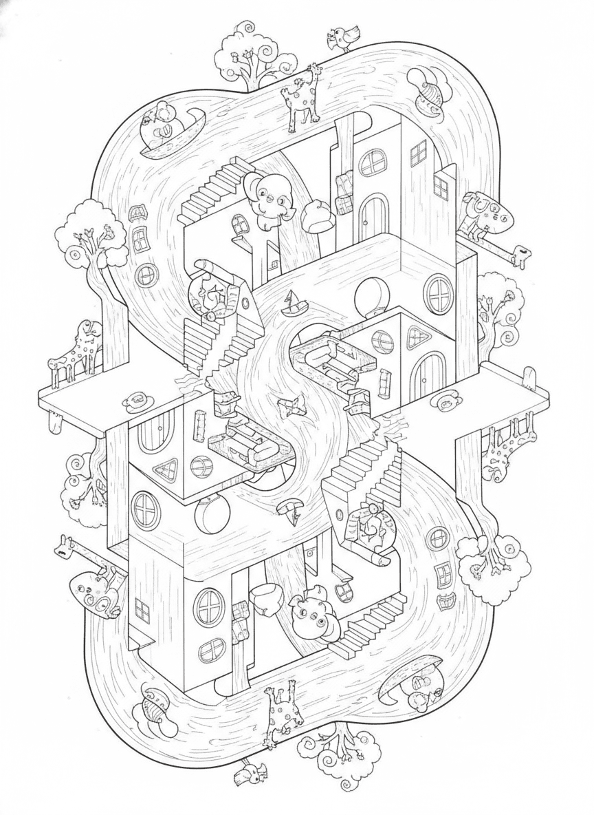 My Escher Style Coloring Page — free printable black-and-white coloring page