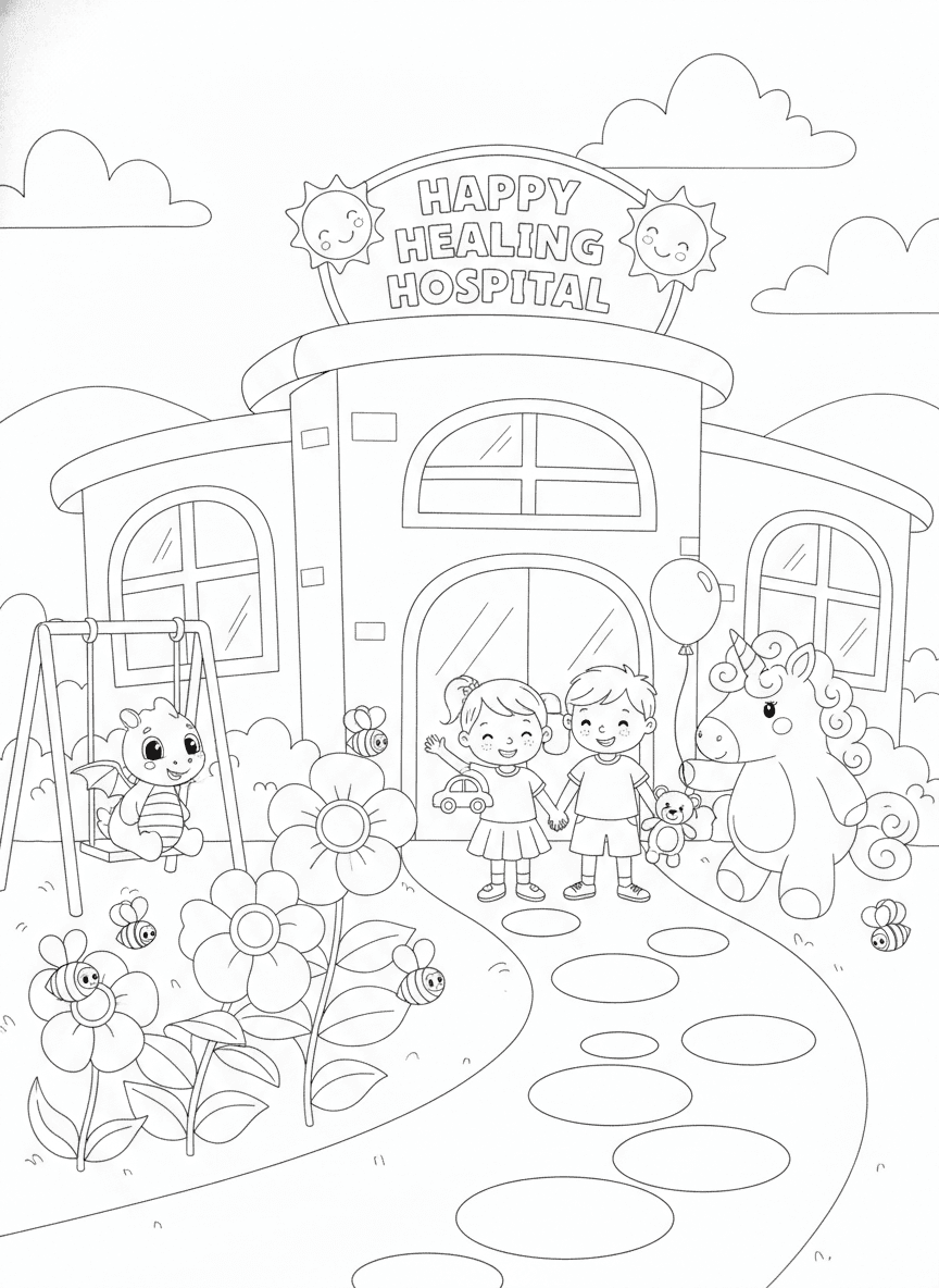 Welcoming Hospital Exterior Coloring Page