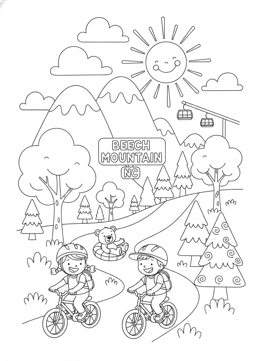 Beech Mountain Outdoor Fun Coloring Page — free printable black-and-white coloring page